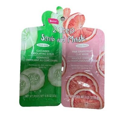 b pure Exfoliating Cucumber Scrub & Pink Grapefruit Clay Mask Set 0.35 oz Each