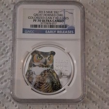 2013 Niue $2 Great Horned Owl Colorized Silver NGC PF70 ER UC 3777878-017