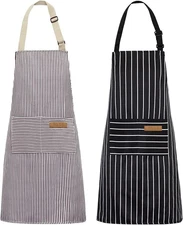 NLUS 2 Pack Kitchen Cooking Aprons, Adjustable Bib Soft Chef Apron with 2 Pocket
