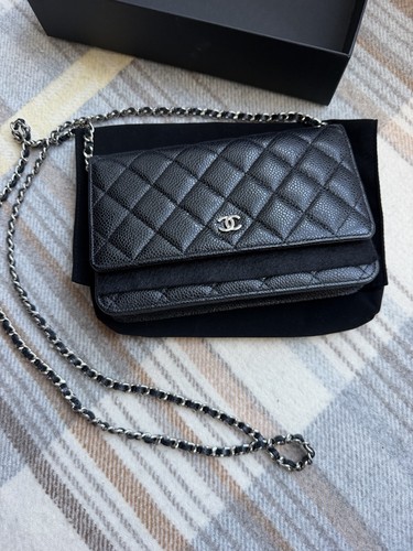 Chanel Black Caviar Wallet On Chain Silver Hardware