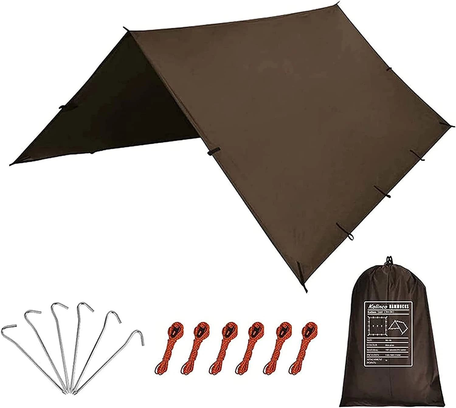 KALINCO Waterproof Camping Tarp Tent Hammock Rain Fly, 10X10FT/10X15FT, Mutifunc