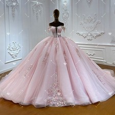 Light Pink Quinceanera Dress Sweet 15 16 Sparkling Flower Fluffy Ball Gowns