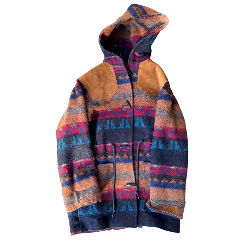 Abrigo Chaqueta con Capucha JOFELD Vintage Southwest Mezcla Lana con Gamuza Genuina Talla M Foto 2 de 4