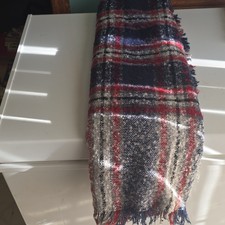 Plaid Tartan Blue Red White Rectangular Throw Blanket with Fringe