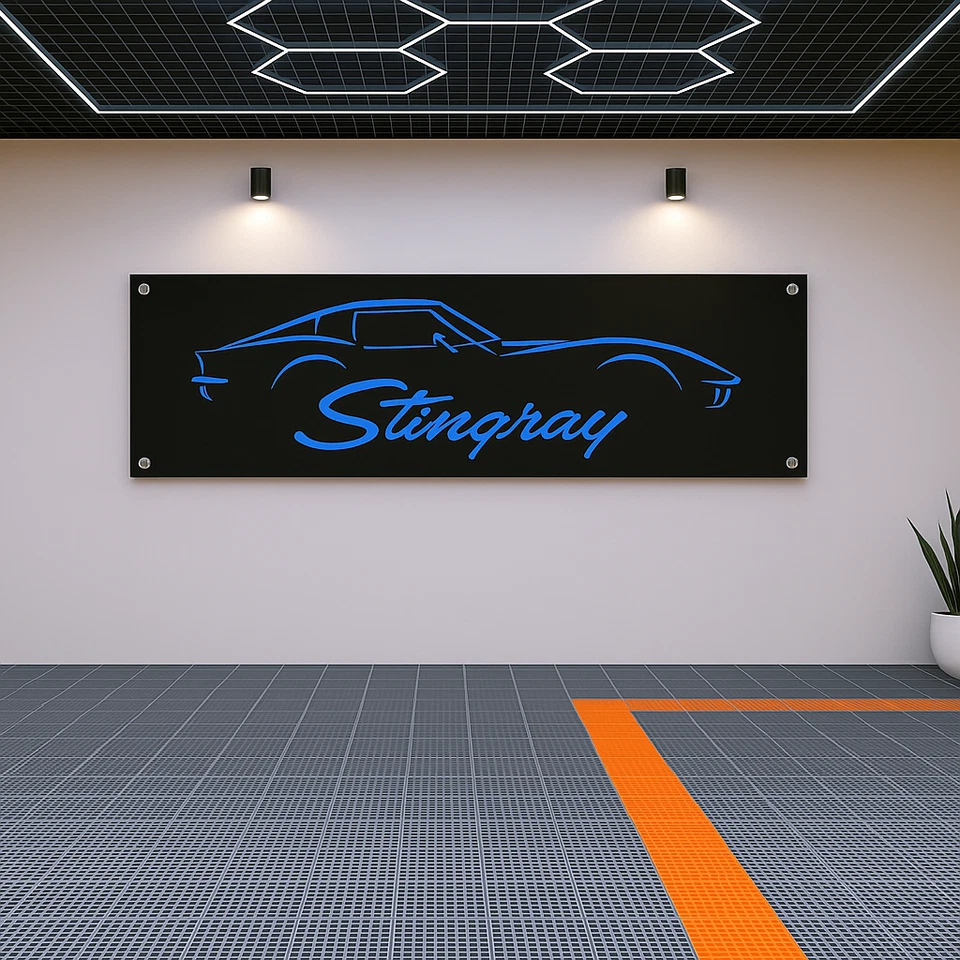 Bandera Corvette Stingray 71x24" - Decoración de pared de garaje para ventiladores Chevy Foto 2 de 4