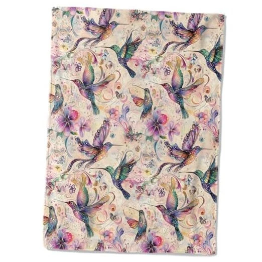 Colorful Fleece Blanket - 50x60in Cute Bird Flower 50x60 Inch Hummingbird