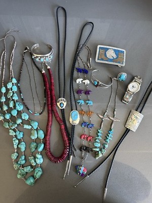 Older Southwest Native Jewelry Lot 14 Pieces RIng Necklaces Watch Bracelets