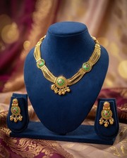 Bollywood Style Rajwadi Heritage Style Statement Necklace With Earrings Set