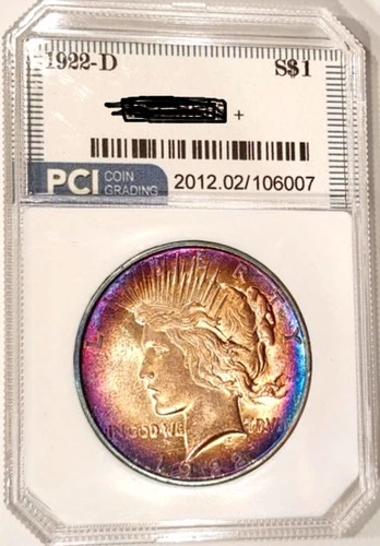 1922-D Rare Date  Peace Dollar  Gem BU ++ Album Rainbow Toned Awesome