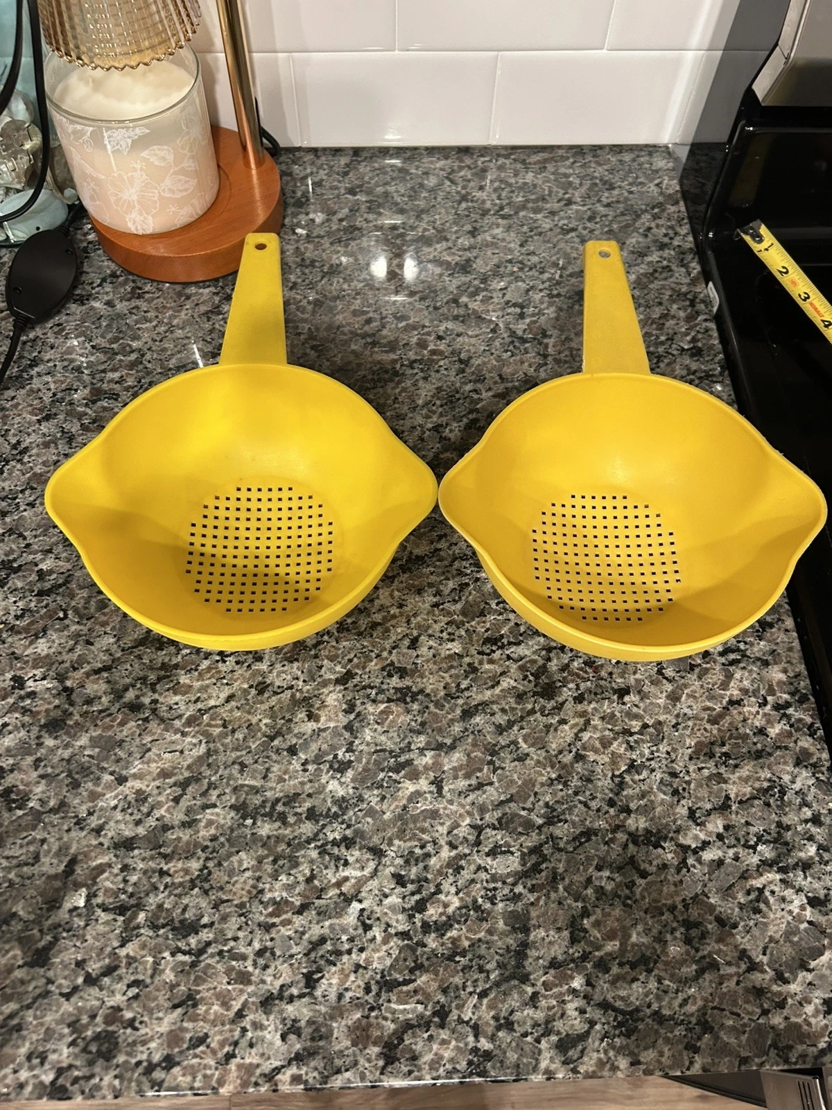 Lot Of 2 Vintage Tupperware 2 QT Yellow Strainer Colanders.
Opens in a new window or tab