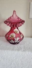 Fenton Hand Painted Hand Blown Pink Glass Floral Vase Signed by Jo Reynolds 10"