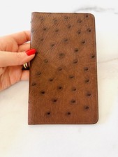Vintage Brown Ostrich Leather Long Bifold Travel Wallet