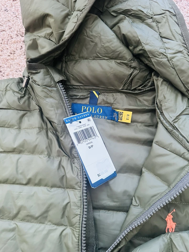 POLO RALPH LAUREN мужчин зеленый легкий упаковываемый вниз куртки с капюшоном Sm - Изображение 2 из 2