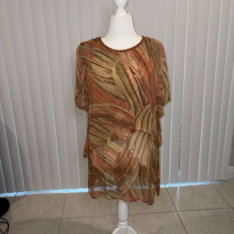 Shopping With Anthony 1X Tunic Abstract Stripe Sheer Overlay Rayon Plus Size