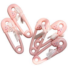 Vintage 1960s Plastic Celluloid Baby Safety Pins Pink Bow Tie Diaper Pin 5-pcs