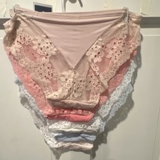 Jessica Simpson Ultra Soft Bikini Panties 5 Pack Lace Accents Pink White Blue