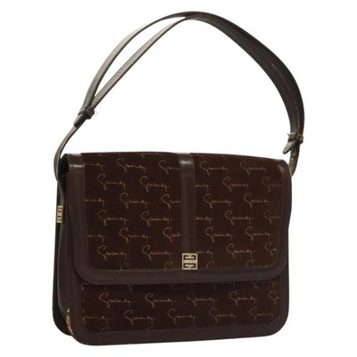 GIVENCHY Shoulder Bag Suede Brown Gold Auth bs27977