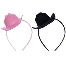 phnydreg 2Pcs Cowboy Mini Hat Headbands Cowgirl Mini Hat Headbands Black,pink