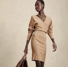 NWT Banana Republic Rina Lenzing Ecovero SereneBeige Ribbed Knit Sweater Dress M