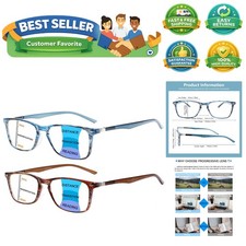 2 Pack Progressive Multifocus Reading Glasses Men and Women Computer Blue Lig...