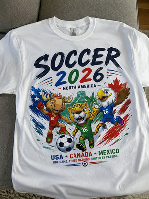 2026 North America Soccer World Cup Mascot Tee, USA Canada Mexico Football Graph