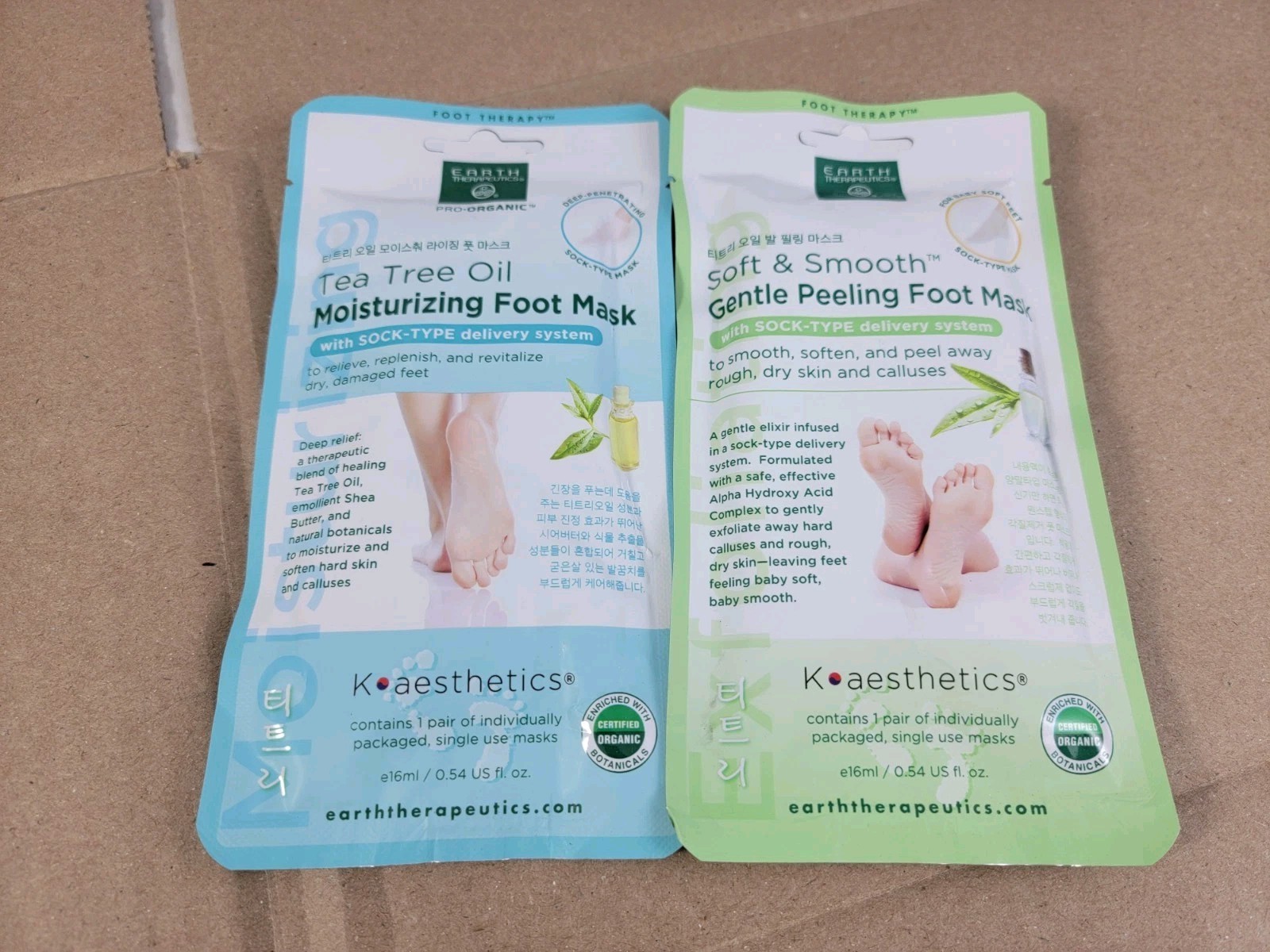 Earth Therapeutics Tea Tree Oil Moisturizing Gentle Peeling Foot Mask Lot of 2