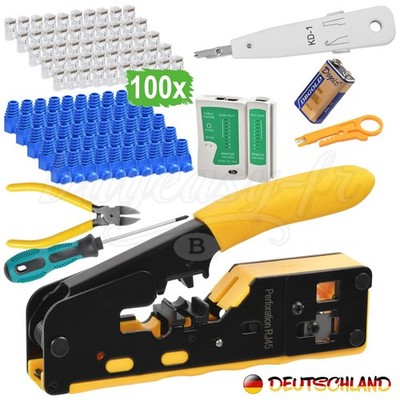 RJ45 Crimpzange +50 Cat5 Stecker Set Netzwerk Werkzeug Lan Kabel Zange Cat 6/5