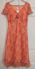 Sigrid Olsen Women's Silk Dress Lined Pink Orange Knee Ruffle Zip 3D Flower 6