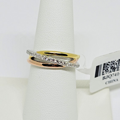 JTV Bella Luce 18k gelbe Rose und Sterlingsilber Überlappungsring ~ Größe 8