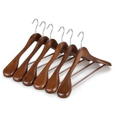 Wide Shoulder Wooden Hangers, Suit Hangers with Non Slip Pants 6 PCS Walnut