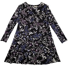 Loft Dress Women's Small Outlet Black Floral Long Sleeve Swing A-Line Floral
