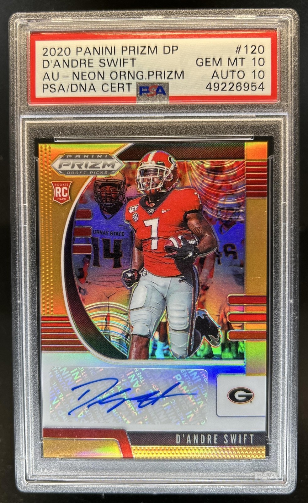 D'Andre Swift Panini Prizm Draft Picks #120 Autograph-Neon Orange