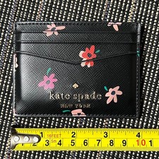 Kate Spade New York Staci Slim Black Saffiano Leather Cardholder Floral Pattern