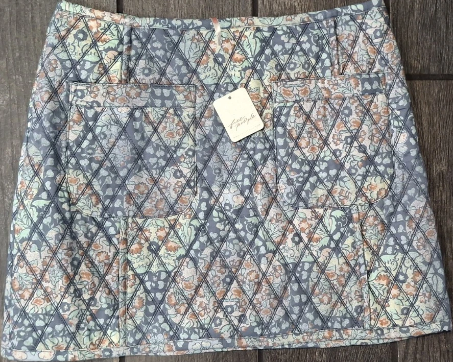 Free People Quilted Floral Tapestry A-Line Skirt Blue Green Orange Size 8