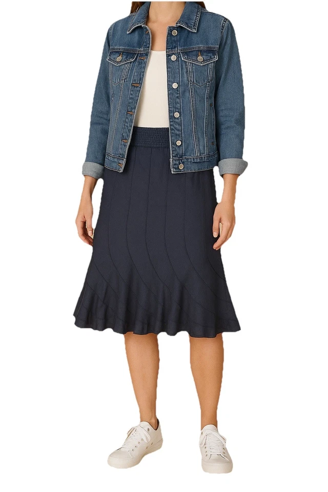 Falda de Algodón Chelsea & Theodore Azul Marino Forrada Fluida Línea A Boho Informal Para Mujer M L Foto 3 de 4