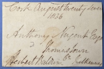 Seltenes original Autogramm auf Papier, Herbert Baldwin, irischer Abgeordneter (Kork) 1836. Lot19