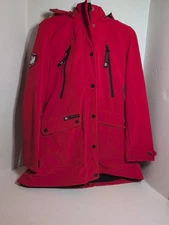 Canada Weather Gear Royal RedBrown Faux Fur Trim Hood Anorak Jacket XL WOMEN 