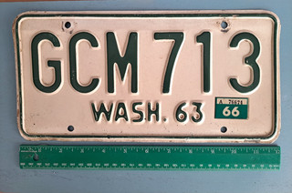 License Plate Washington 1963 1966 sticker Passenger GCM 713