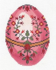 Floral Pink Jeweled Egg handpainted 18 mesh Needlepoint Canvas Ornament by LEE