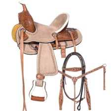 Kids Youth Pony Western Horse Saddle Leather Trail Western Tack Set 8" 10" 12"