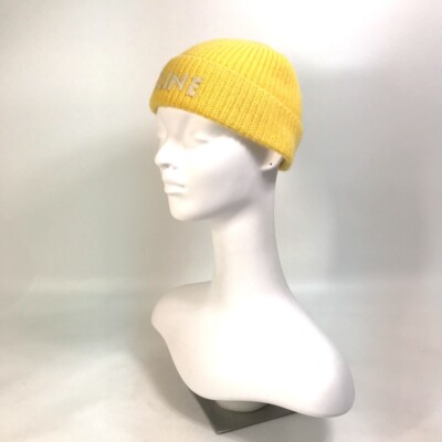 CELINE 2A61W535Q Logo embroidery Beanie Knit hat wool yellow CELINE 2A61W535Q Logo embroidery Beanie Knit hat wool yellow