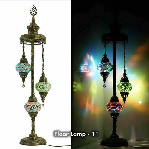 Turkish Moroccan Handmade Mosaic Multicolour Floor Lamp Light 3 Large Globe - Picture 5 of 6