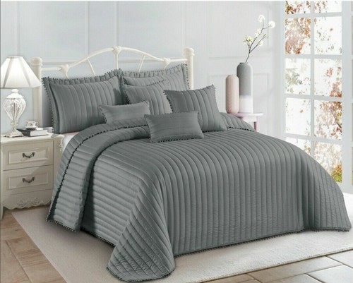 3psc Luxury Quilted Bedspread Pom Pom with 2 pillow case Double King S\K Sizes* - Picture 29 of 36