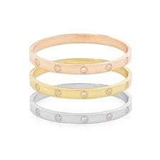 Stainless Steel Womens Hinged CZ Bangle Bracelet