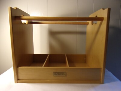 Vtg GUIDECRAFT Wooden Divided Book Or Toy Storage Tray Carrier Rack With handle