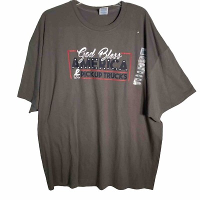 NEW God Bless America & Pickup Trucks T Shirt Gray Patriotic Mens Size 3XL