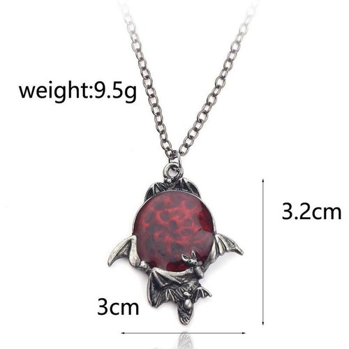 “The Vampire Diaries” Ruby Enamel, Flying Bat, Pagan, Gothic, Pendant & Chain - Picture 9 of 9