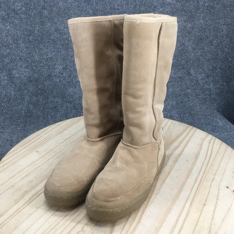 Botas de nieve de invierno de bambú para mujer 12 beige tirar en la mitad de la pantorrilla piel sintética al aire libre Foto 3 de 4