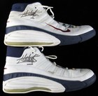 Dikembe Mutombo 01-02 76ers Twice Signed Auto Game Worn Nike Sneakers Shoes JSA