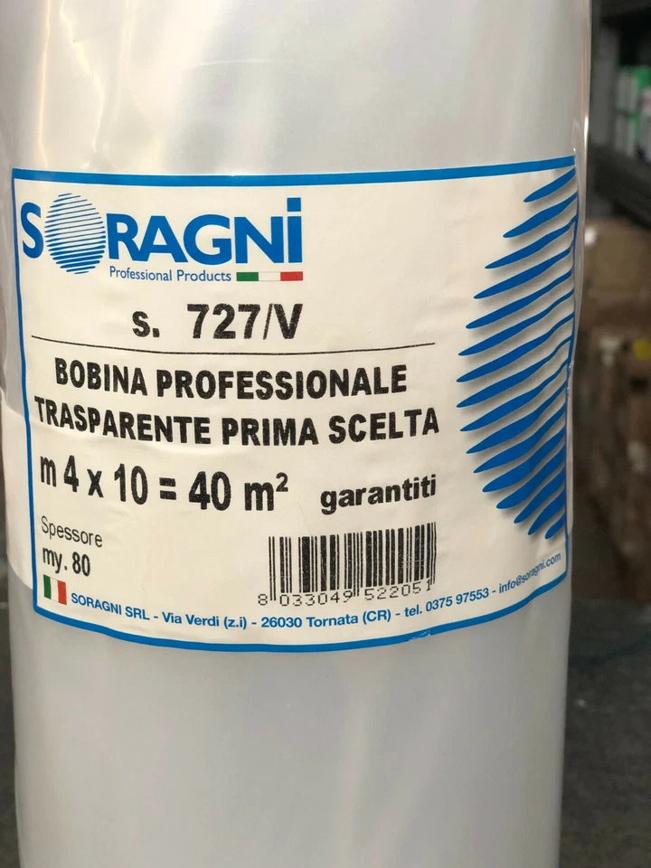 BOBINA ROTOLO TELO NYLON POLIETILENE TRASPARENTE CELLOPHANE ALTEZZA 4 MTx10=40mq - Immagine 2 di 2